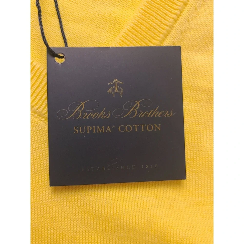 Brooks‎ Brothers Men's Supima Cotton V-Neck Sweater Yellow L Long sleeve New NWT